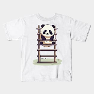 Panda Stuck On A Ladder. Kawaii Cute Panda Kids T-Shirt